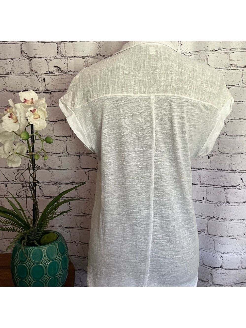 LUCKY BRAND Bright White Woven Gauze button down top sz Small like new condition - Picture 7 of 8